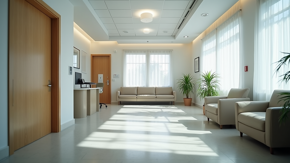 High angle view of a clinic waiting room with comfortable seating
