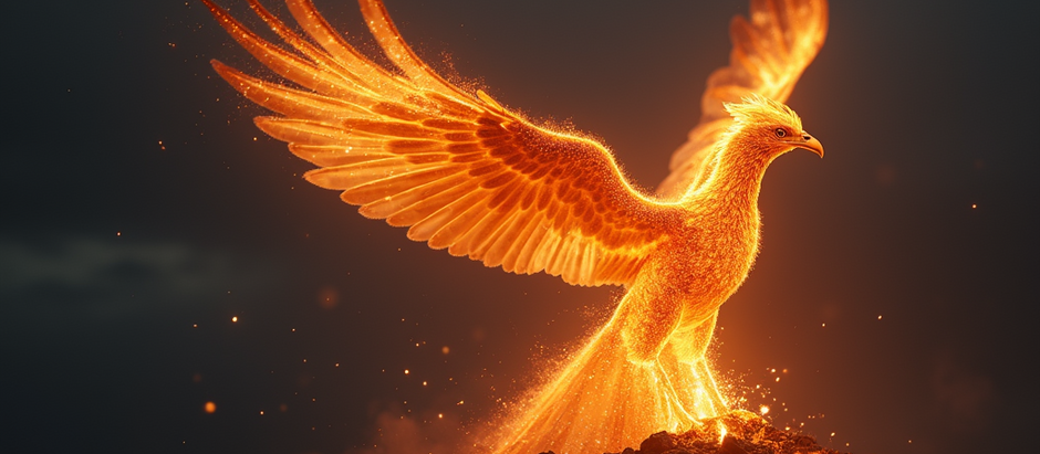 A phoenix rising from the ashes.