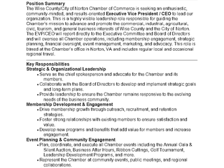 Chamber of Commerce Executive Director/CEO Position Opening