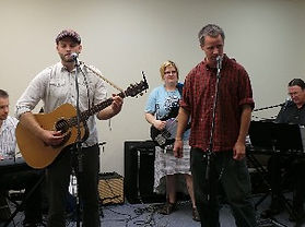 A band playing a song.