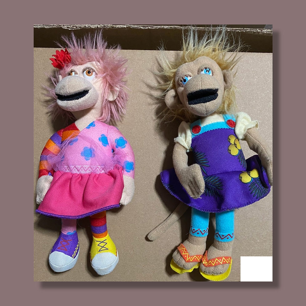 Pair of Plush Hand Puppets - Possible Tweenies Style Monkeys (Identity Unveri...