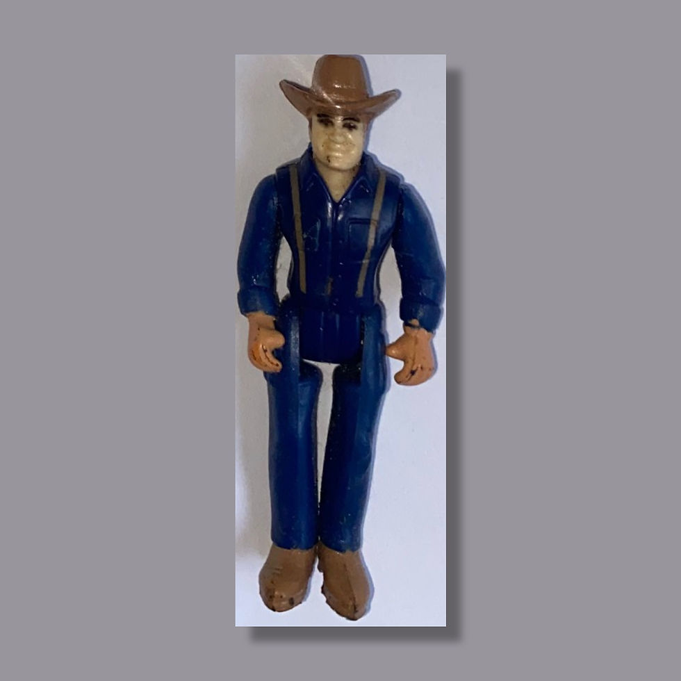 Vintage Cowboy Figure in Blue Overall Outfit - Unverified Maker