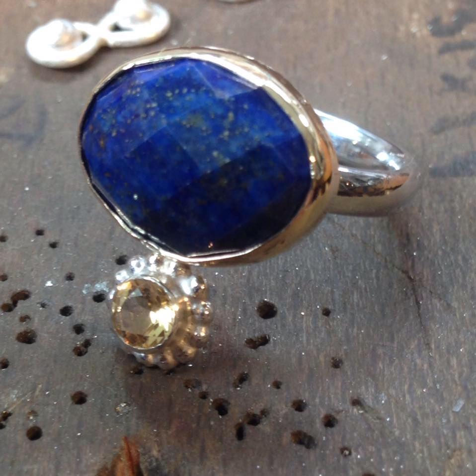 Thumbnail: Lapis Lazuli and citrine ring in 9carat gold and silver.