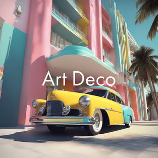 Car and building painted in pastel tones
