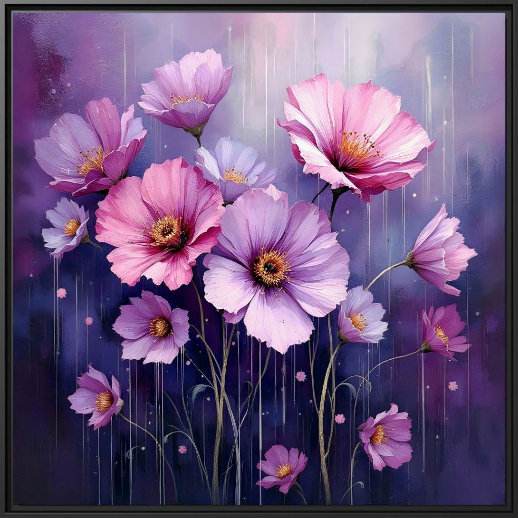 "RAIN ON PURPLE FLOWERS" Framed
