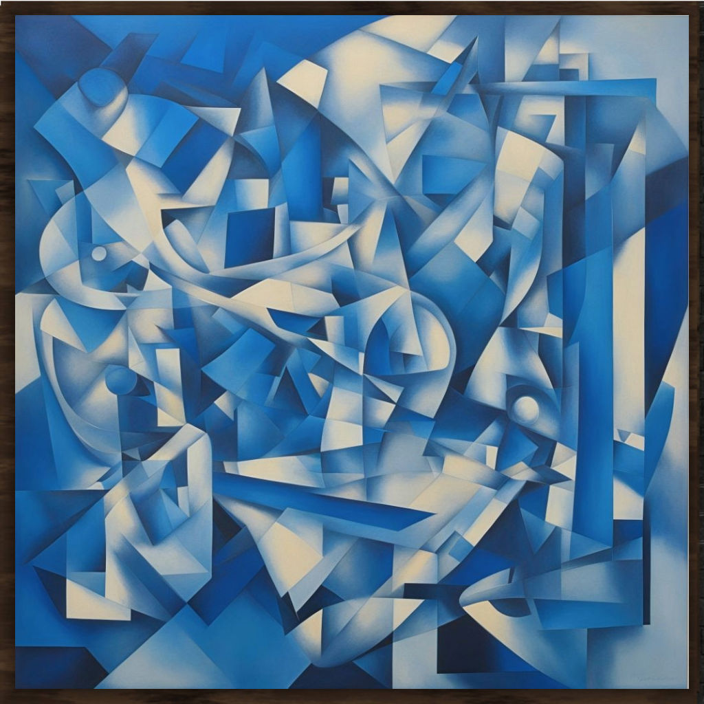 "BLUE CUBISM" Framed