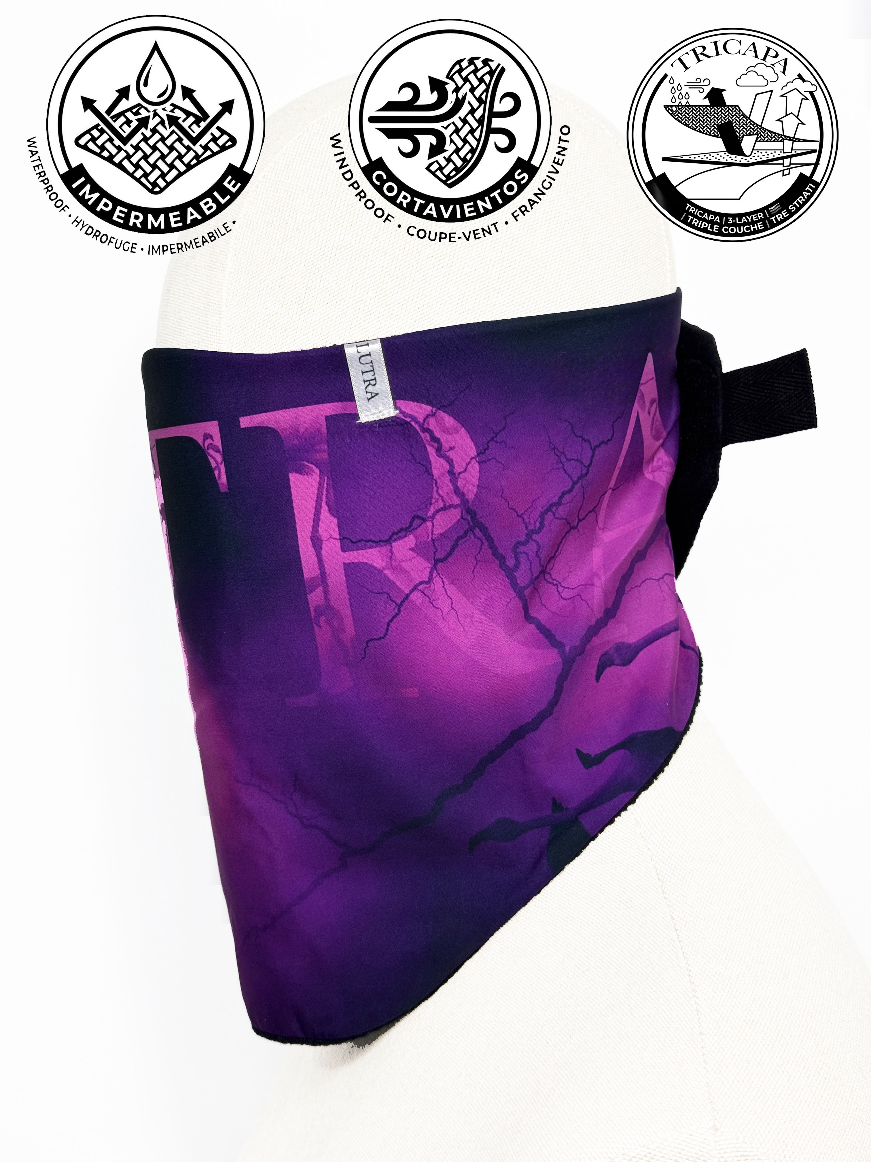 Scaldacollo dal Design Unico LUTRA – Fulmini e Uccelli Viola