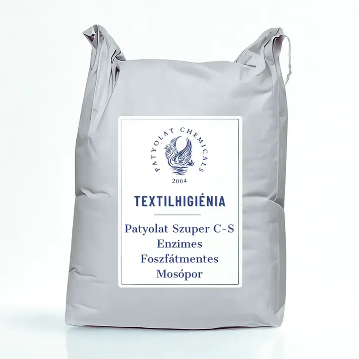 Patyolat Szuper C-S, Enzimes Foszfátmentes Mosópor felirattal, Patyolat Chemicals logóval fehér 25 kg-os papírzsákban