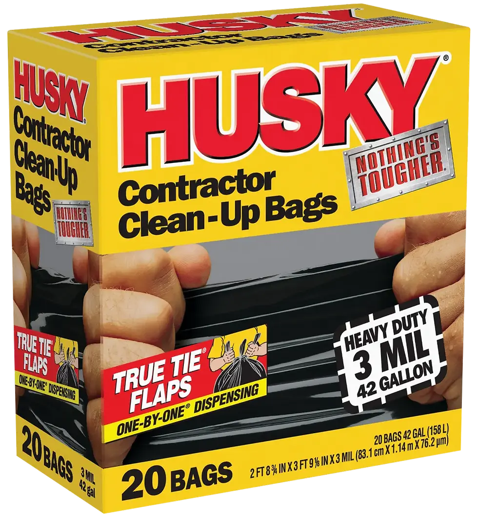 Box of Husky contractor clean up trash bags.