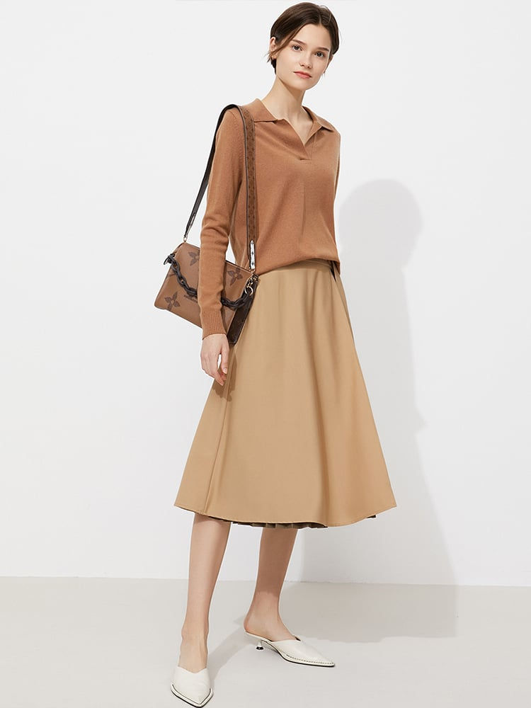 Pleated A- Line Skirt Contrast Stitching
