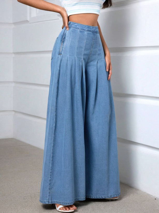 Thumbnail: Light Blue High Waisted Wide Leg Baggy Jeans for Women