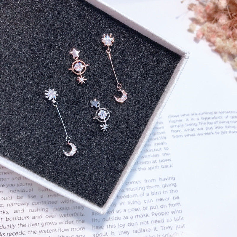Thumbnail: Asymmetrical Star Moon Stud Earrings