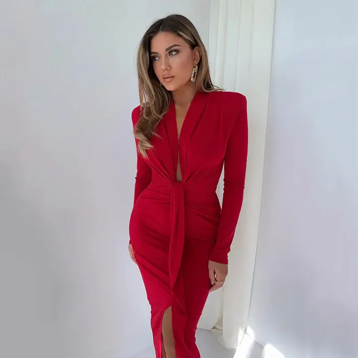 Thumbnail: Signature Jubil Maxi Dress V- Neck Long Sleeves Essential