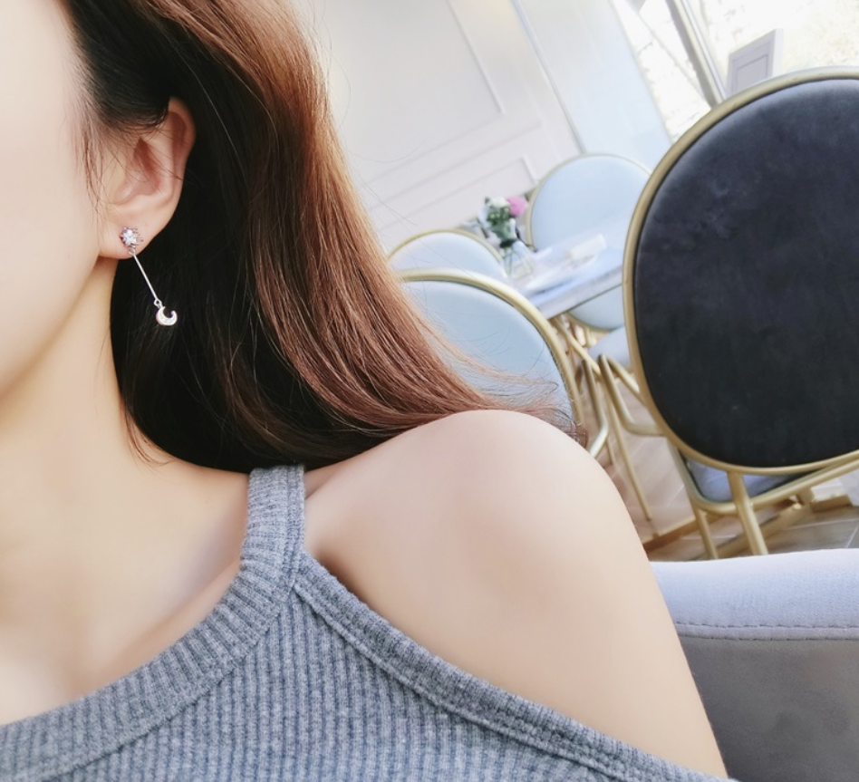 Thumbnail: Asymmetrical Star Moon Stud Earrings