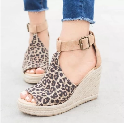 Waterproof Wedge Sandals Leopard Design