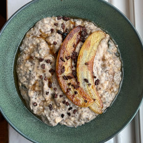 Nut and seed porridge with banana and cacao nibs