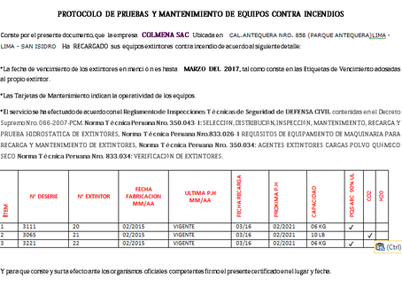 PROTOCOLO Y DOCUMENTOS EXTINTORES