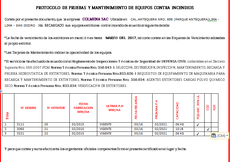 PROTOCOLO EXTINTORES