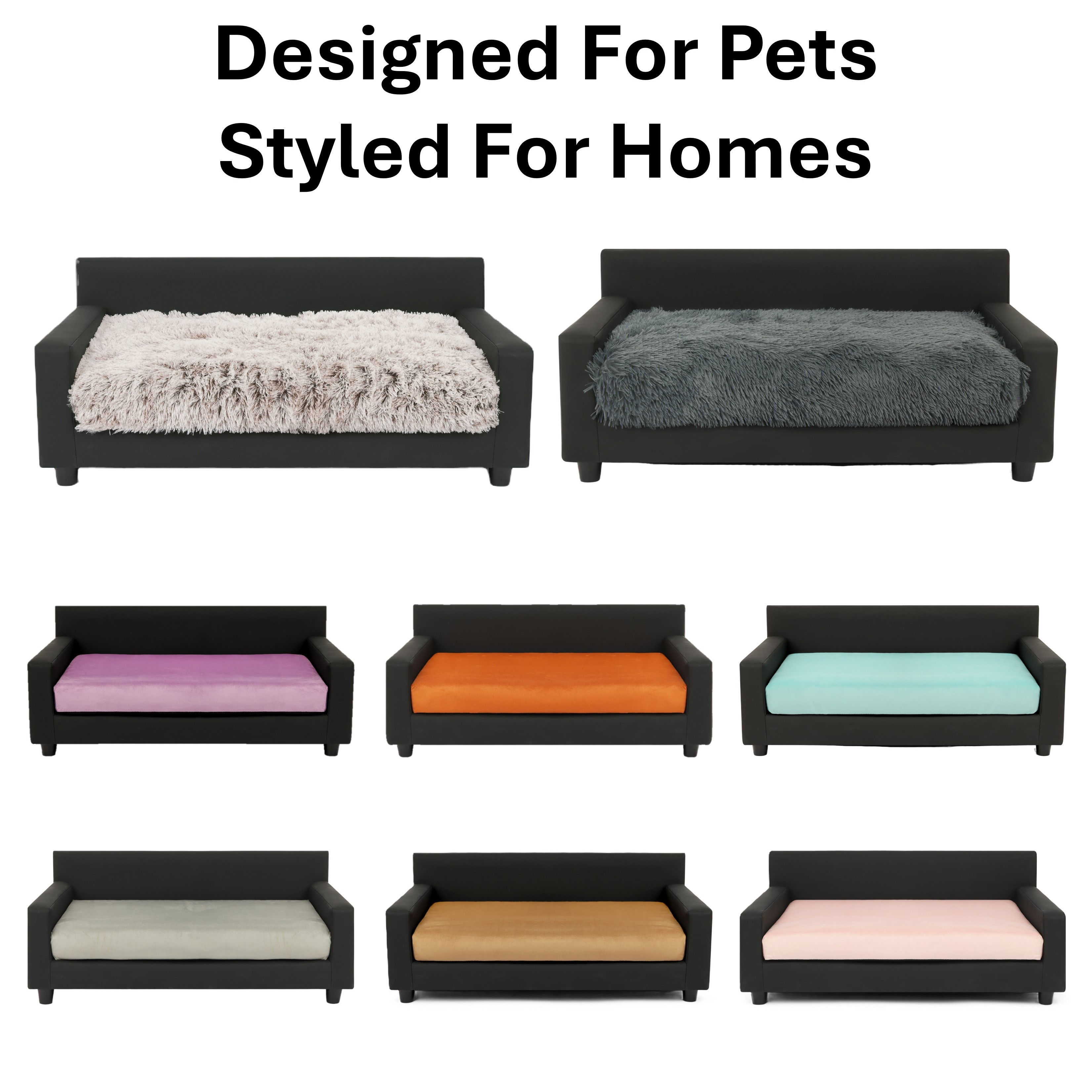 Dream Haven dog sofa bed collection showing multiple cushion color options for modern homes.