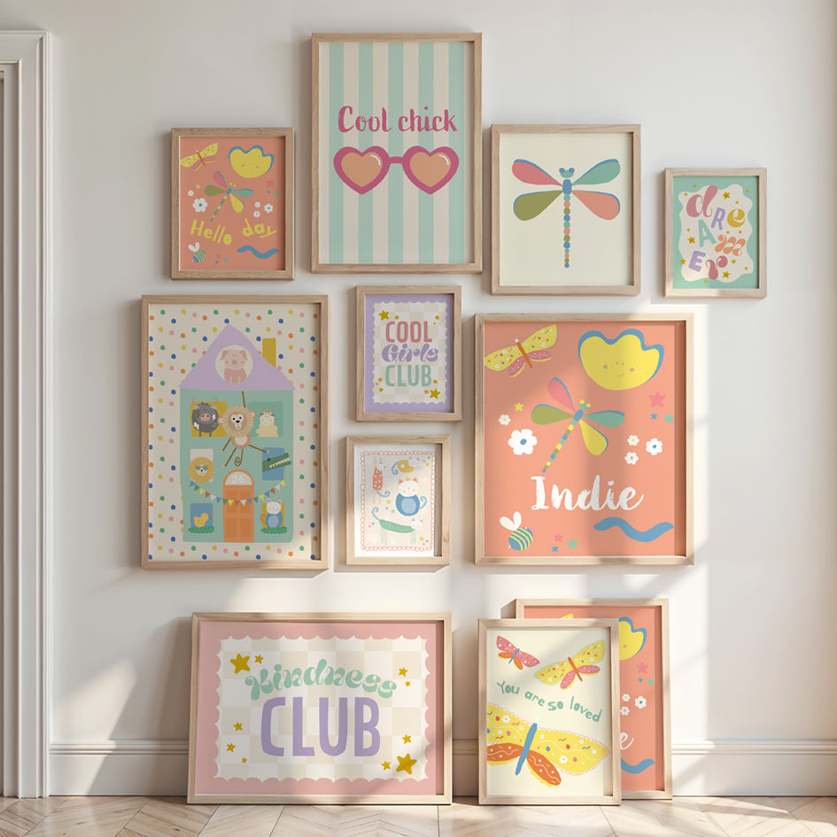 Girls bedroom gallery wall, set of prints