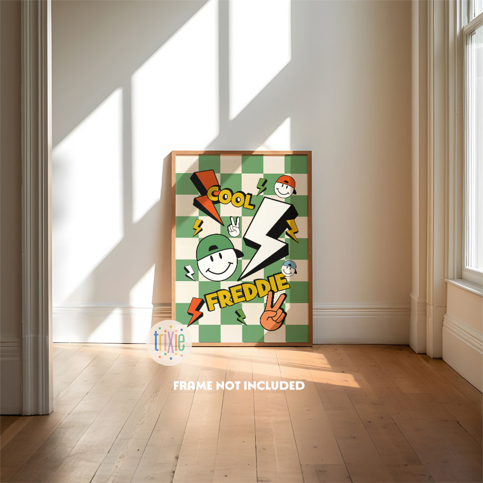 Personalised retro style, cool boys bedroom print