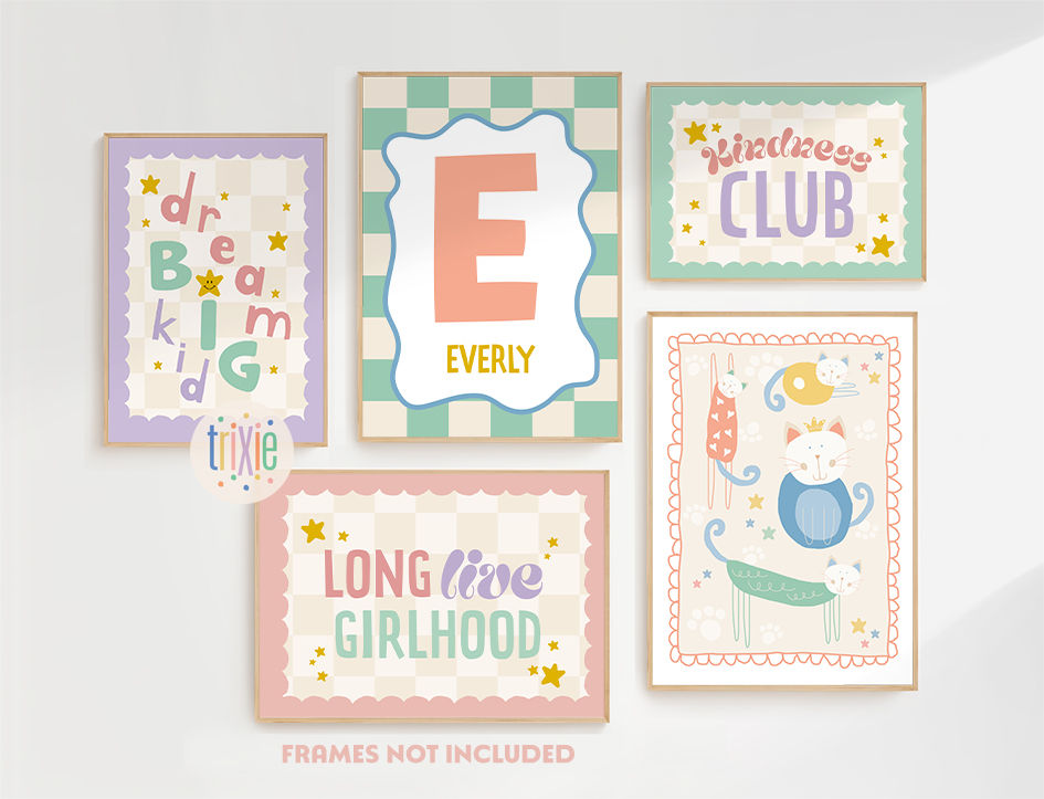 Set of 5, girls gallery wall prints