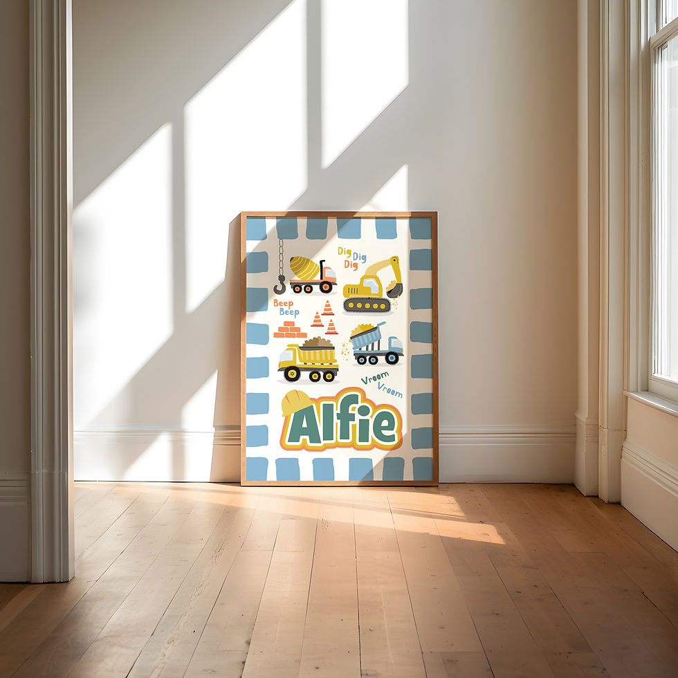 Thumbnail: Personalised trucks and diggers print