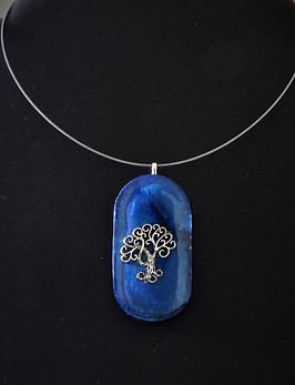 bijou, bois,turquoise,or,art,lovi,tour cou,suédine,jewel,blue, arbre de vie, 