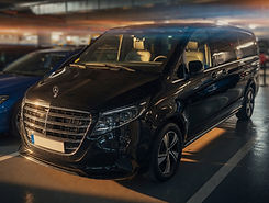 Luxurious black Mercedes-Benz V-Class van, premium spacious vehicle perfect for long-distance private transfers and comfortable journeys across Europe by MYEUTAXI