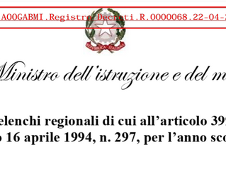 APERTURA ELENCHI REGIONALI PER LE IMMISSIONI IN RUOLO