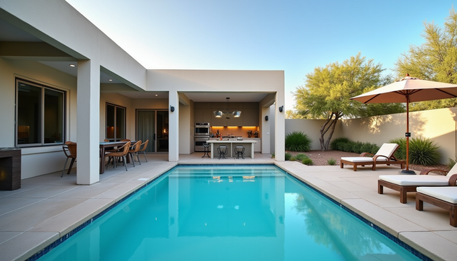 Arizona custom pool with simple design and acrylic lace deck, built by an experienced Arizona pool builder.
