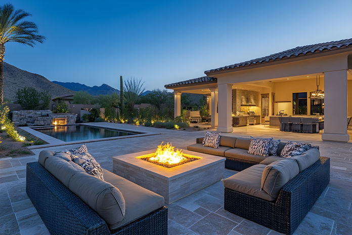 Luxury pool and spa with premium backyard landscaping in Arizona