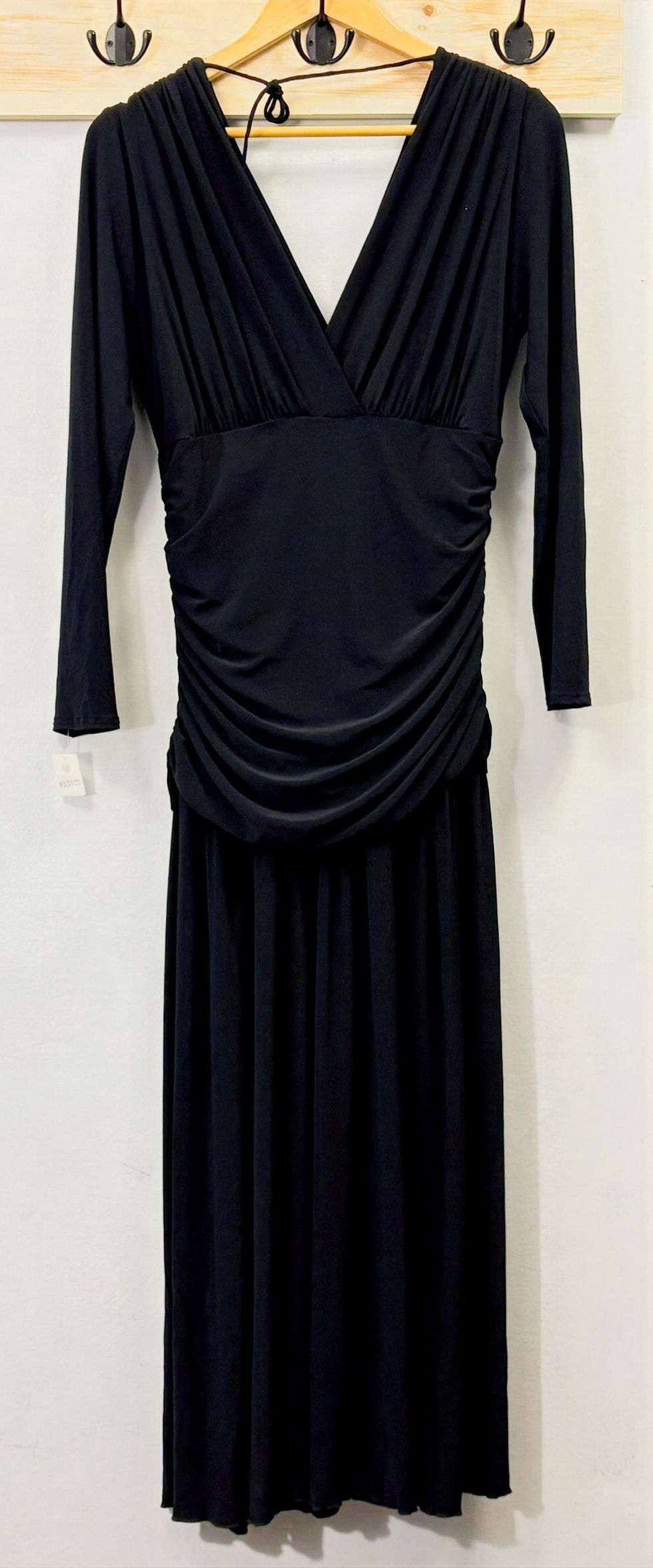Thumbnail: Kira Z Black Long-Sleeve Ruched Gown | Size L | Made in Canada