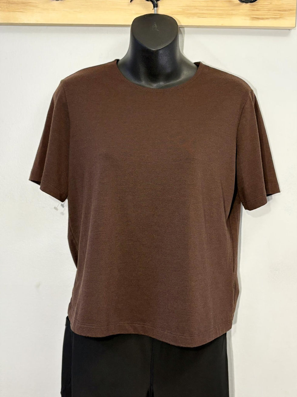 Thumbnail: Soft Brown Short Sleeve Top – Minimalist Everyday Knit, Comfortable Stretch