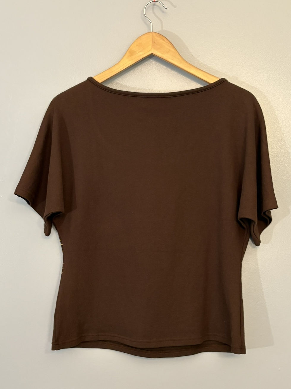 Thumbnail: Sun Li Joy Brown Embroidered Top – Viscose Stretch Tunic with Gold Peacock Motif