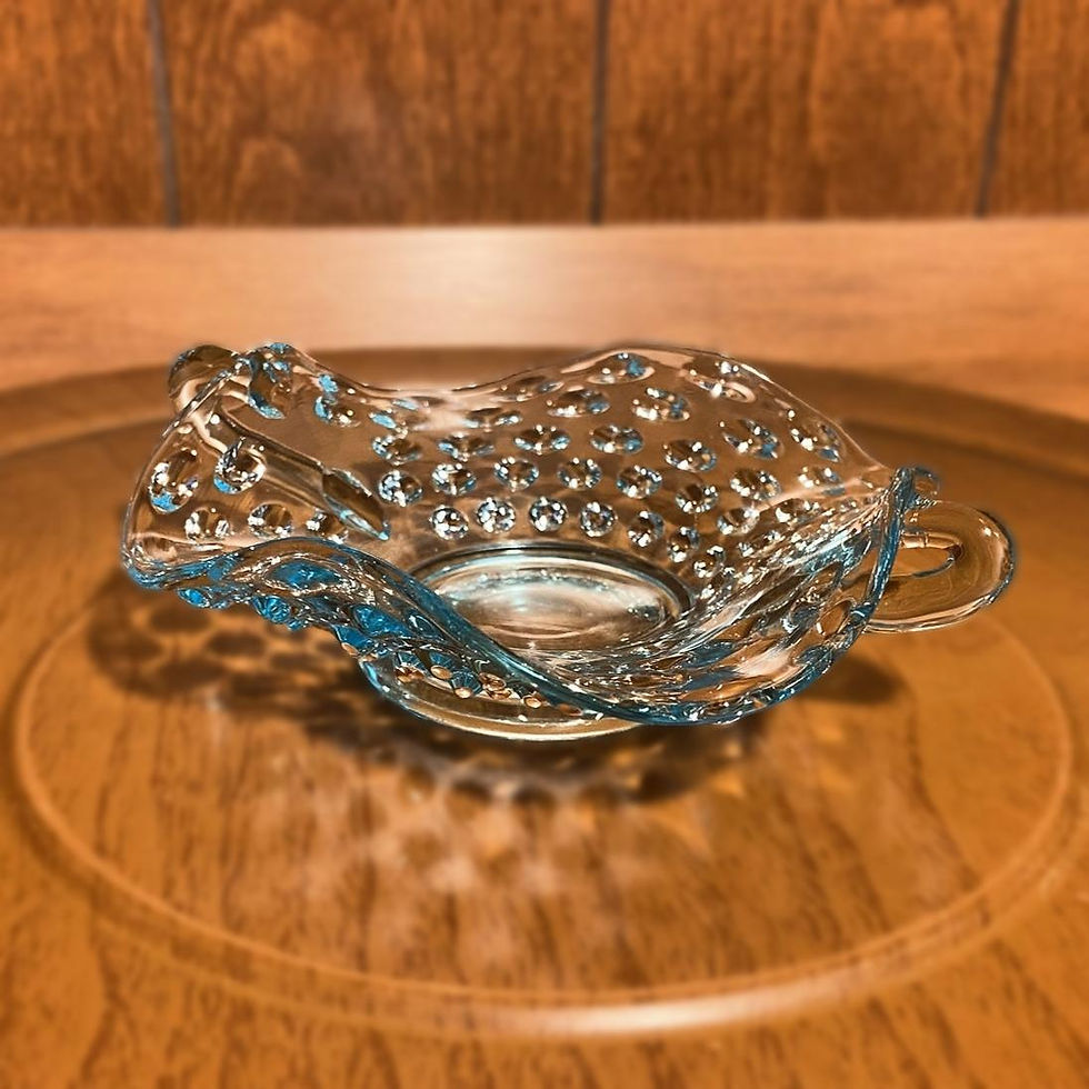 Thumbnail: Vintage Blue Glass Hobnail Dish | Fenton Style Trinket Bowl