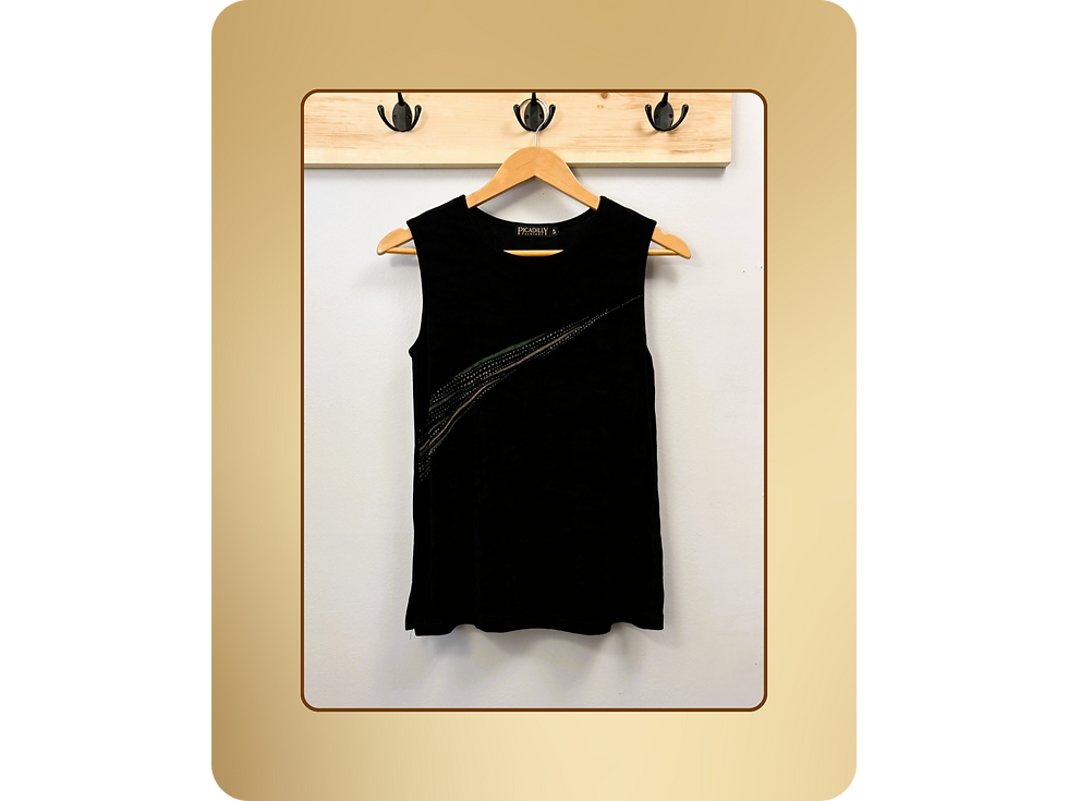 Picadilly Black Velvet Sleeveless Top with Metallic Detail โ Size S