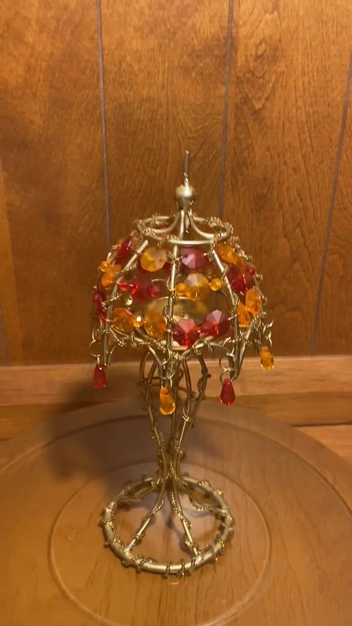 Thumbnail: Vintage Gold Wire Beaded Lamp Shade Tea Light Holder