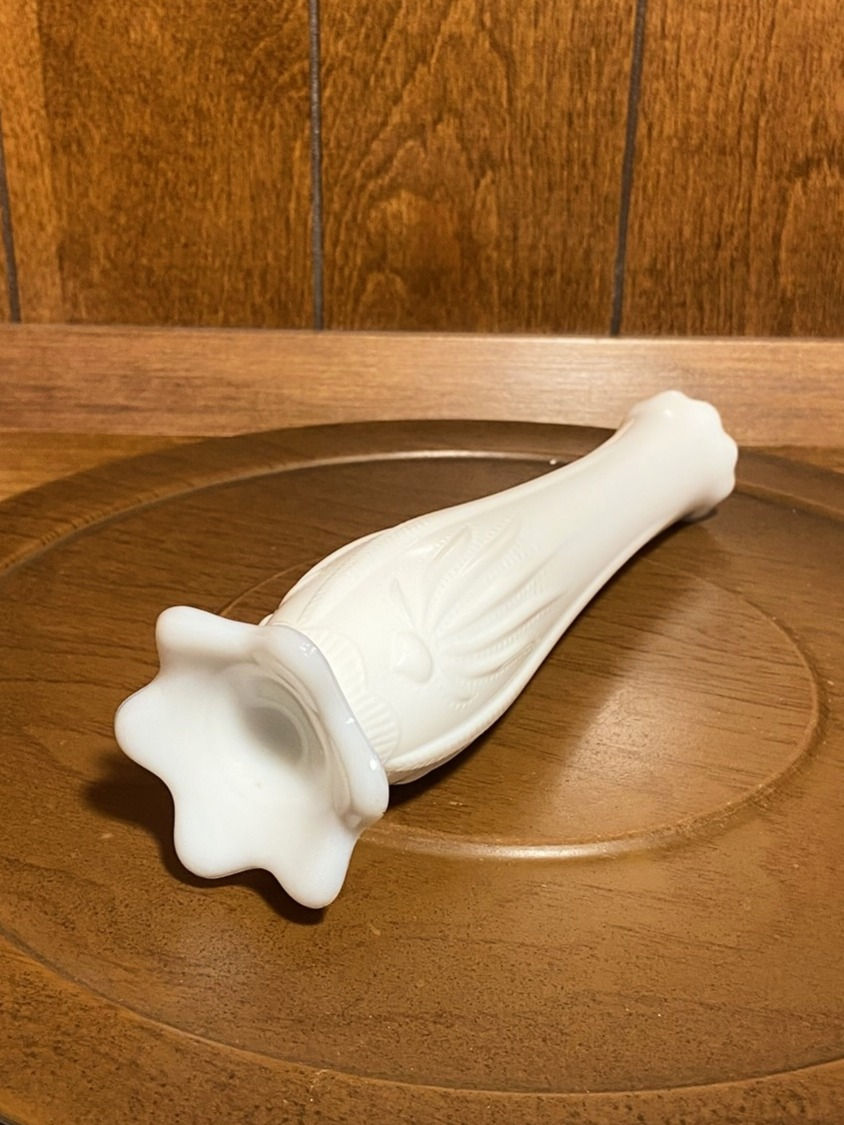 Thumbnail: Vintage Milk Glass Bud Vase | White Embossed Ceramic Vase