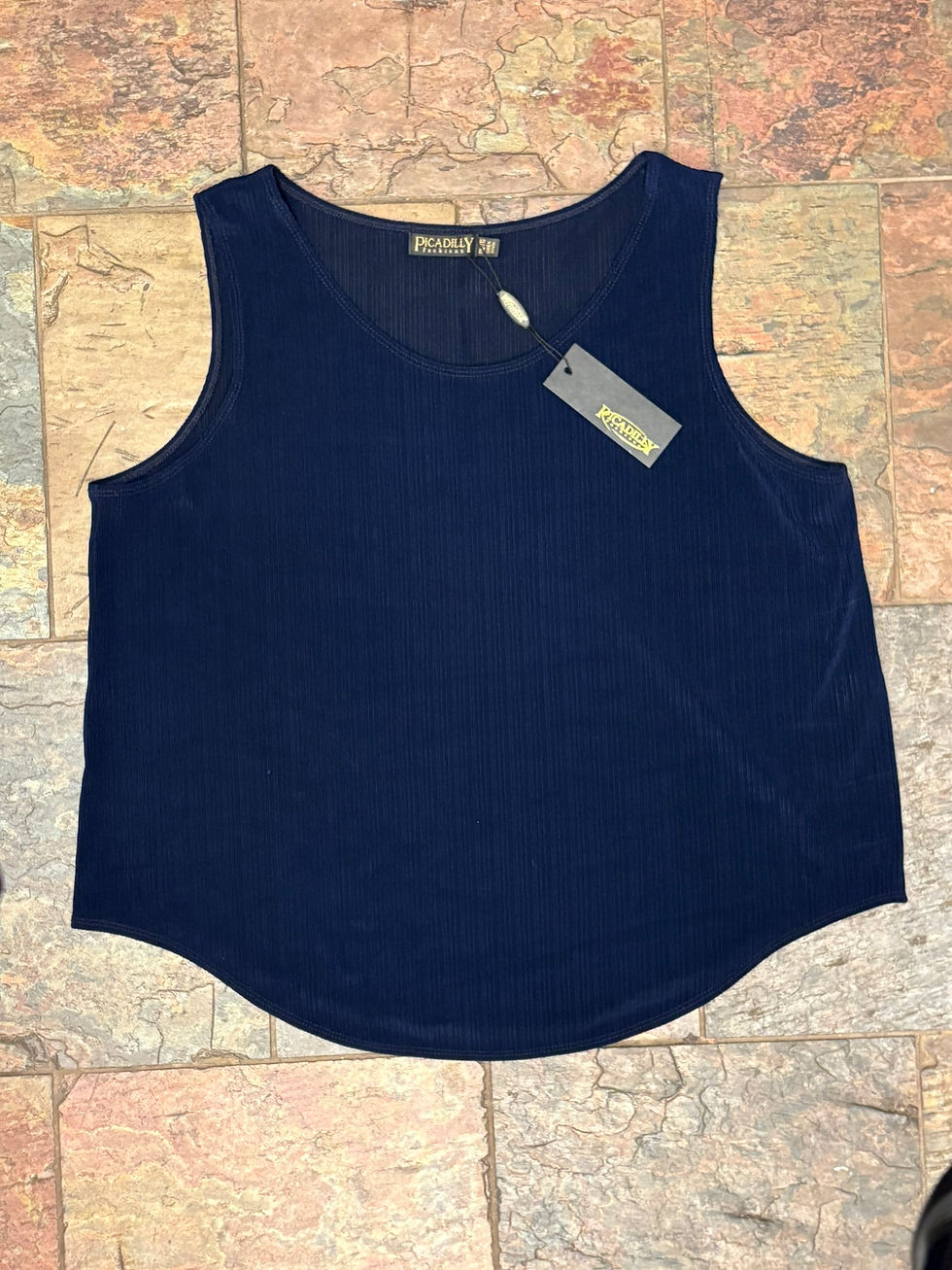 Thumbnail: Picadilly Navy Sleeveless Textured Blouse – Size XXL