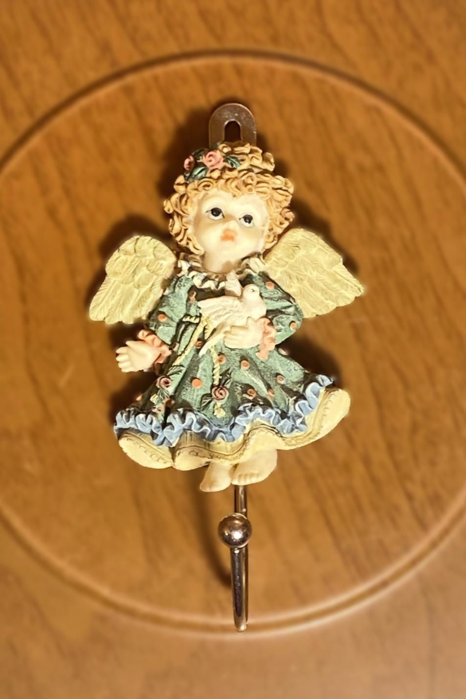 Thumbnail: Angel Wall Hook for Coat or Sweater – Angel with Bird – Vintage Resin Hook