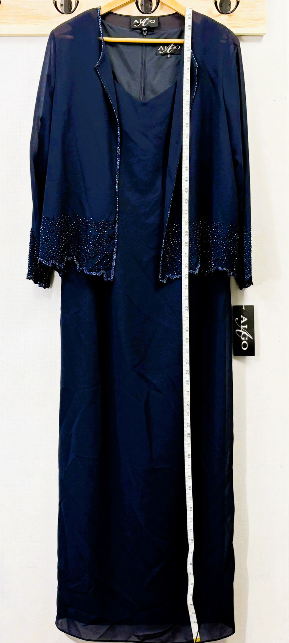 Thumbnail: Algo Navy Gown with Beaded Jacket | Size 12