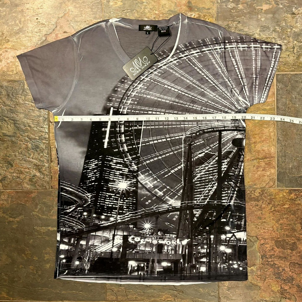 Thumbnail: Monochrome Cityscape Tee – Ferris Wheel Night Print, Soft Knit, Sustainable