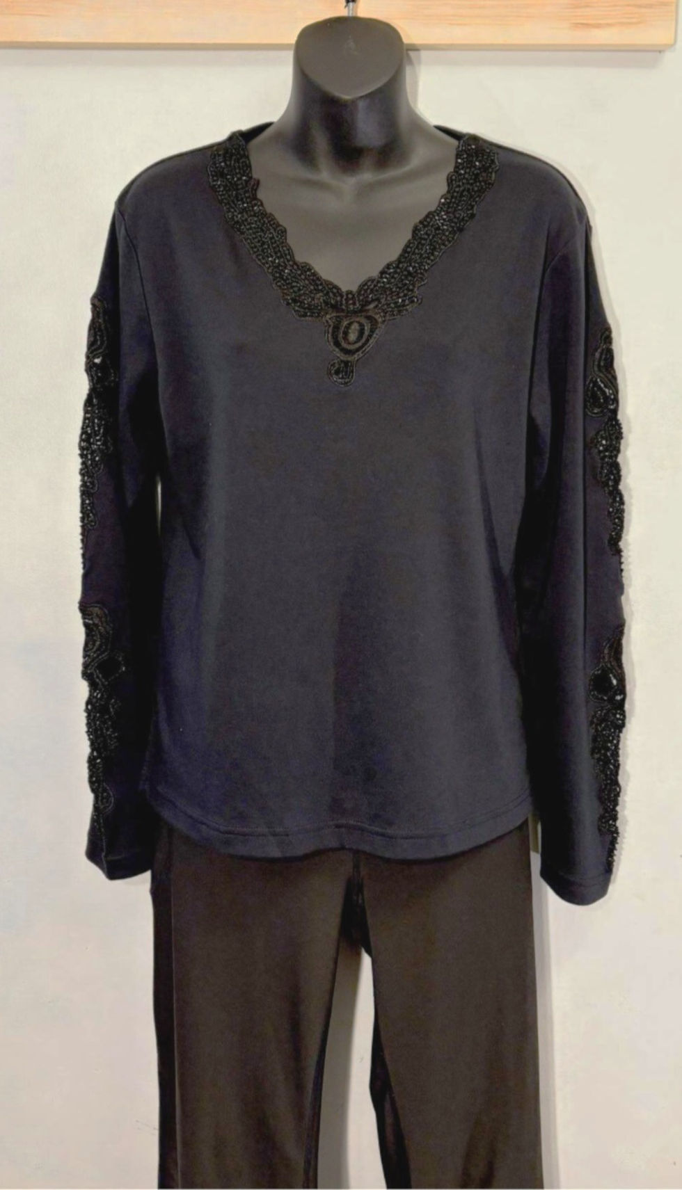 Thumbnail: Charcoal Lace-Trim Top – Feminine Crochet Detail, Soft Cotton Blend, Sustainable