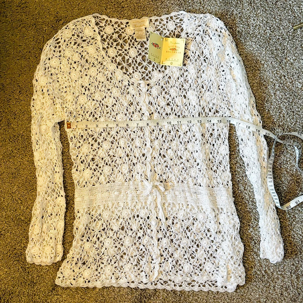 Thumbnail: White Crochet Open Knit Cardigan Sweater | Boho Layering Topper | Size XL