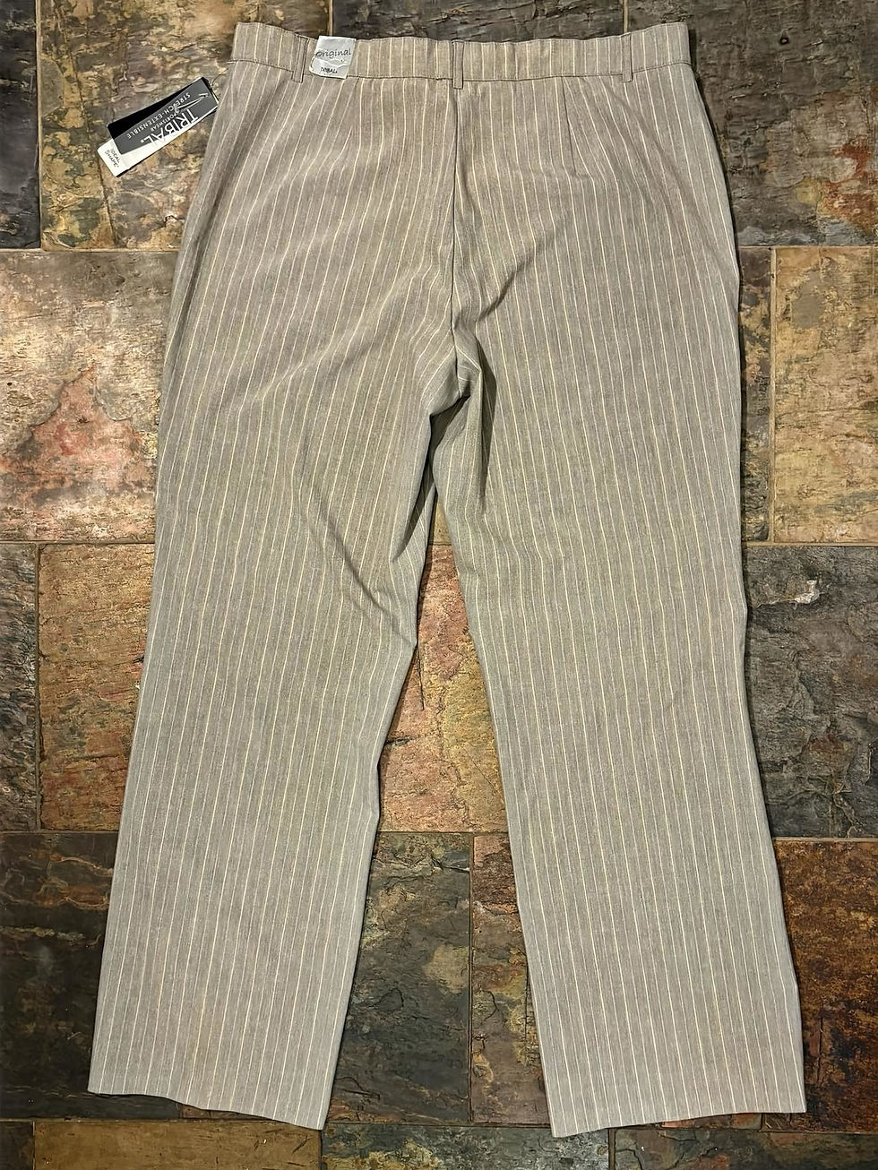 Thumbnail: Tribal beige pinstripe wide-leg pants size 16, rayon blend, rescued boutique