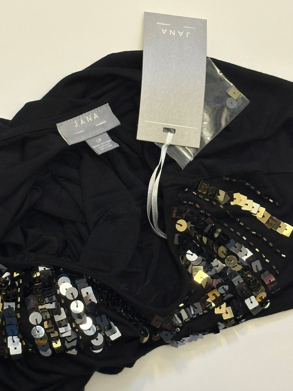 Thumbnail: Jana Black Cap Sleeve Top with Sequin Neckline – Size S