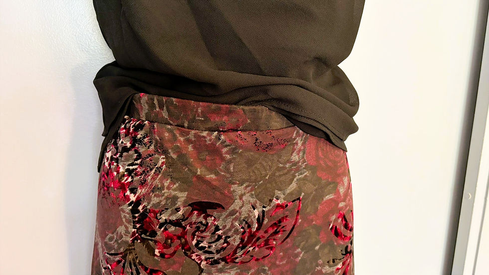 Thumbnail: Lana Lee Brown Textured Midi Skirt – Sustainable Poly Rayon Blend Made in Canada