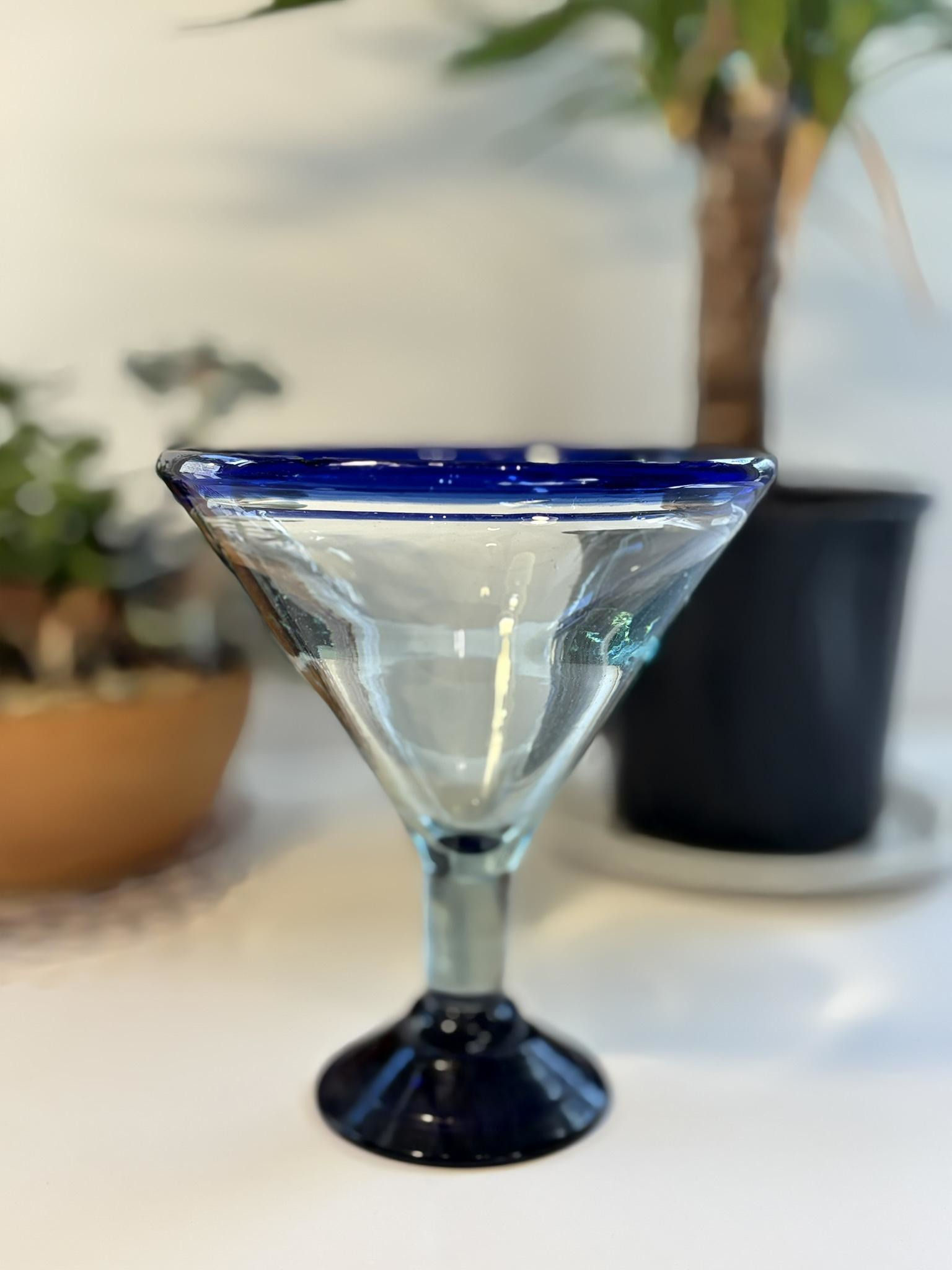 Handblown Blue Rim Oversized Margarita Glass – Art Glass Goblet