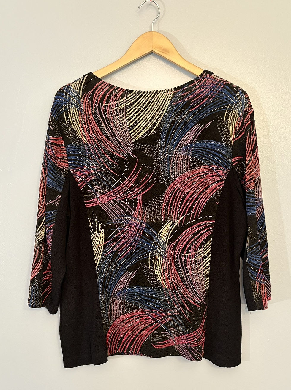 Thumbnail: Picadilly Abstract Velvet Top – Mixed Fabric Long Sleeve, Made in Canada
